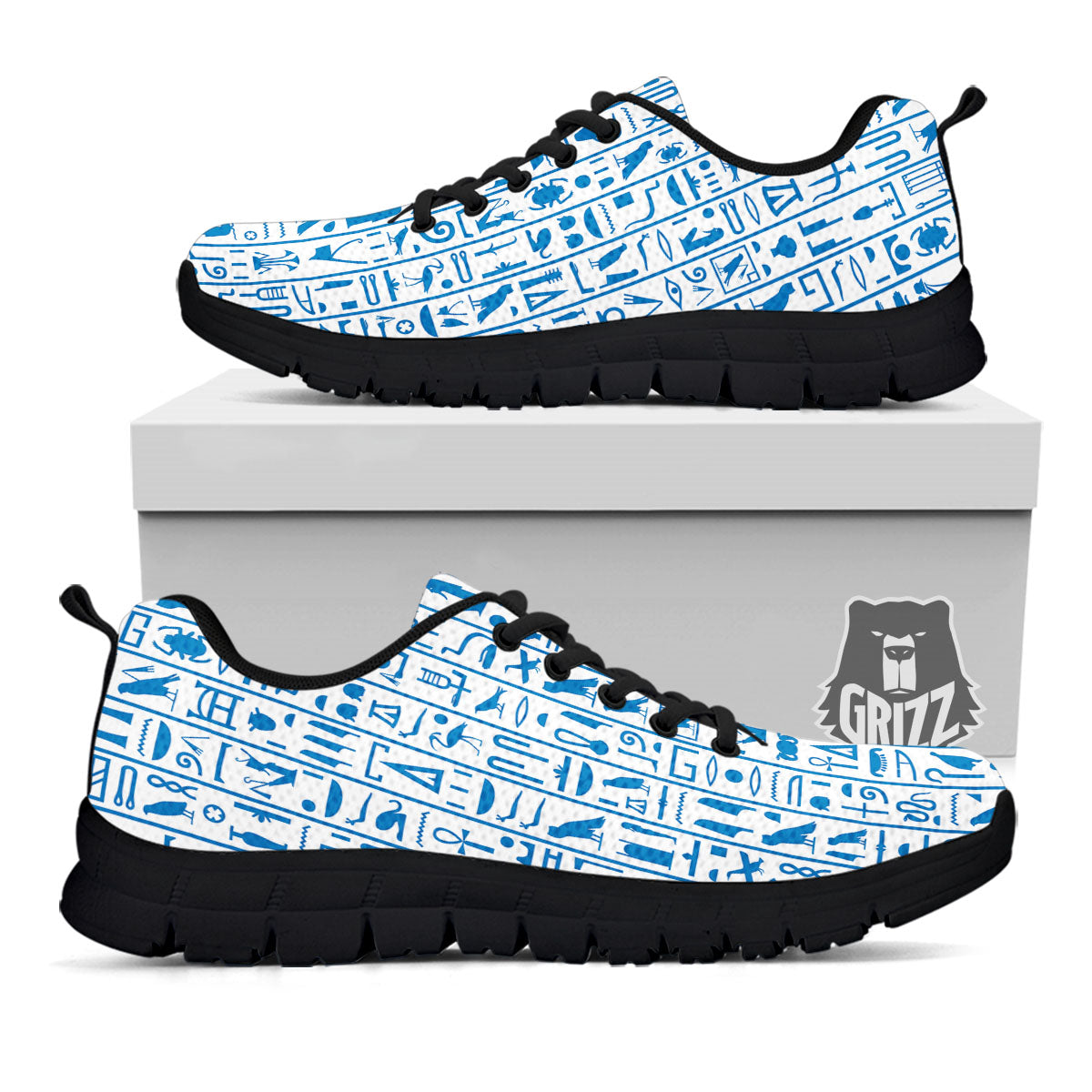 Hieroglyphs Egypt Print Pattern Black Sneaker-grizzshop