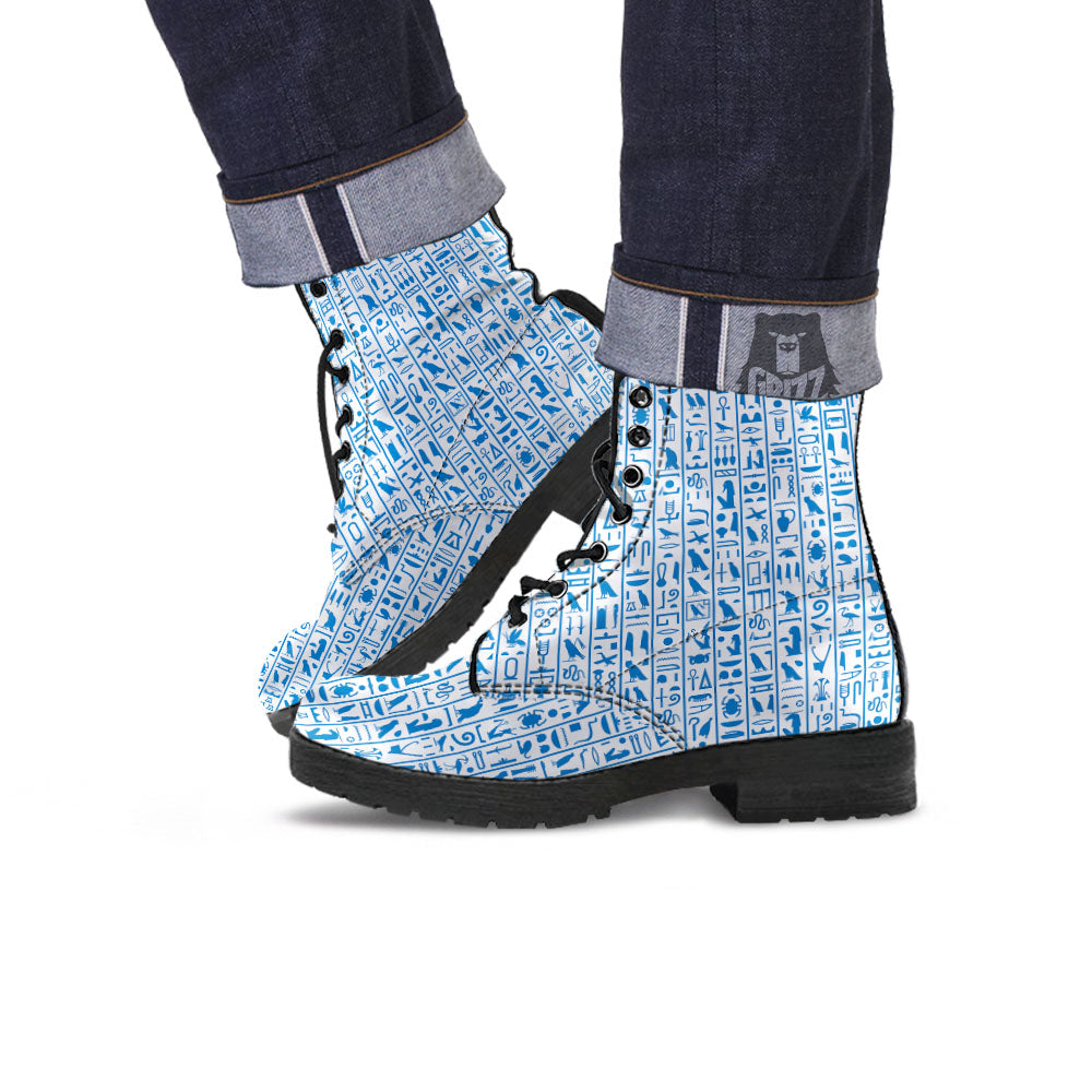 Hieroglyphs Egypt Print Pattern Leather Boots-grizzshop