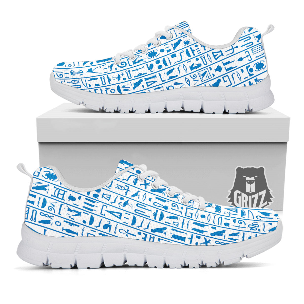 Hieroglyphs Egypt Print Pattern White Sneaker-grizzshop