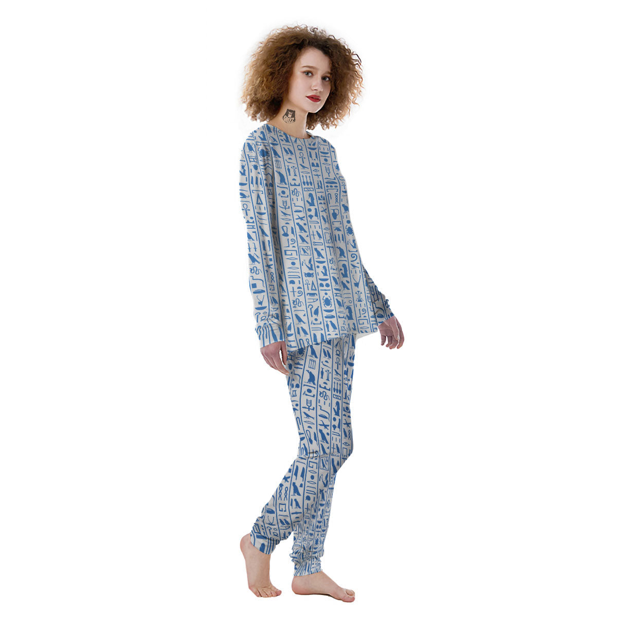 Hieroglyphs Egypt Print Pattern Women's Pajamas-grizzshop