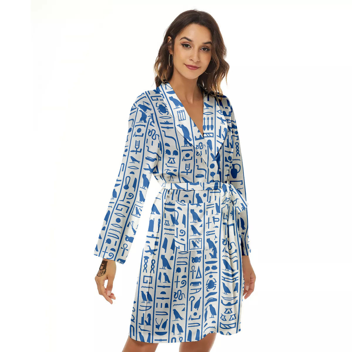 Hieroglyphs Egypt Print Pattern Women's Robe-grizzshop