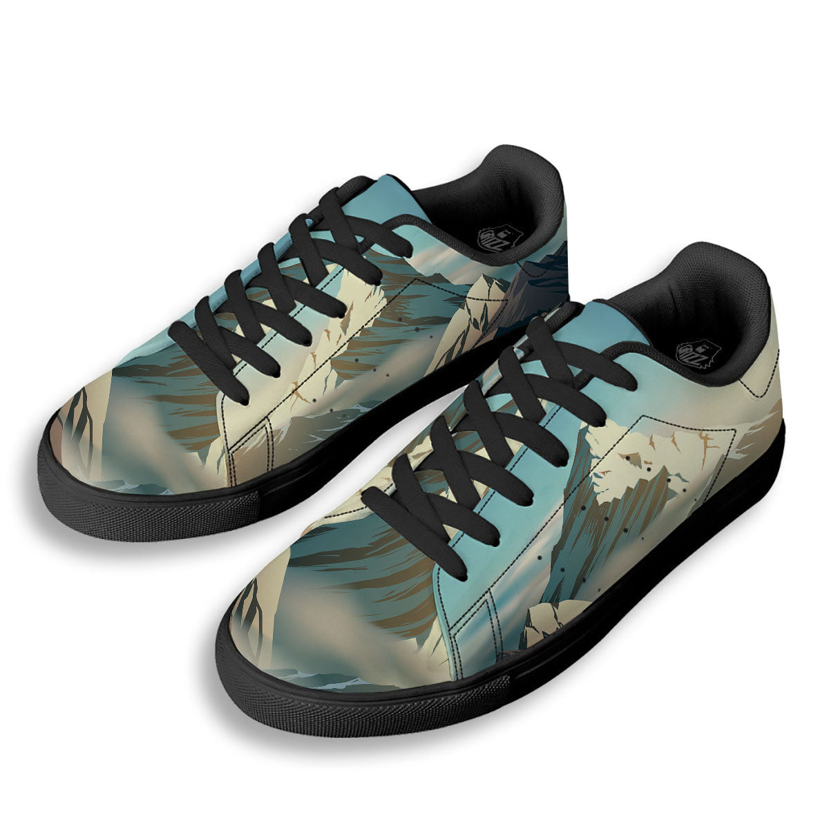 High Mountain Print Black Low Top Sneakers-grizzshop