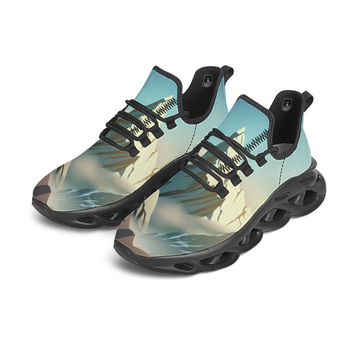 High Mountain Print Black Running Shoes-grizzshop
