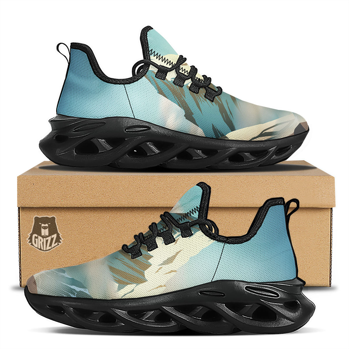 High Mountain Print Black Running Shoes-grizzshop