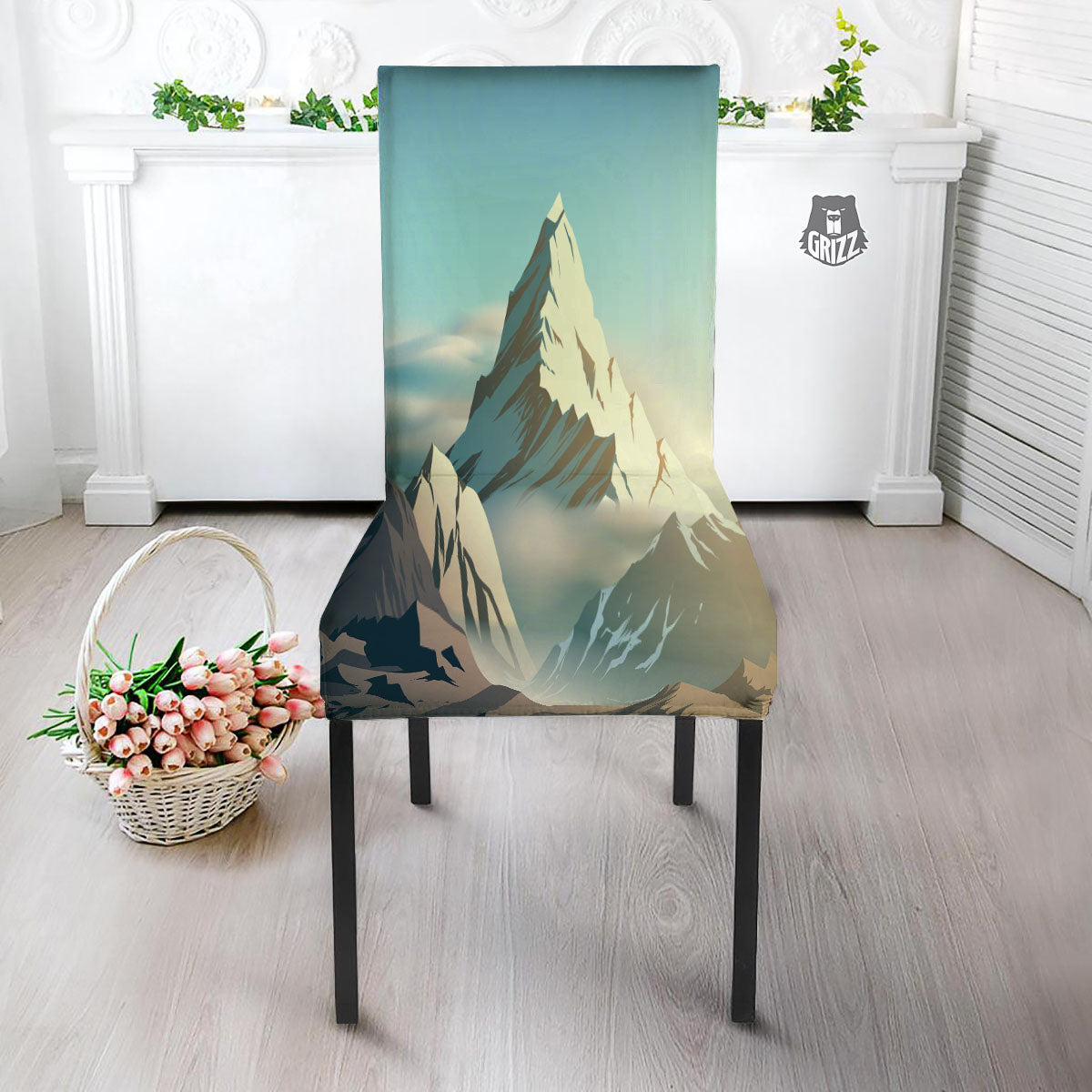 High Mountain Print Dining Chair Slipcover-grizzshop