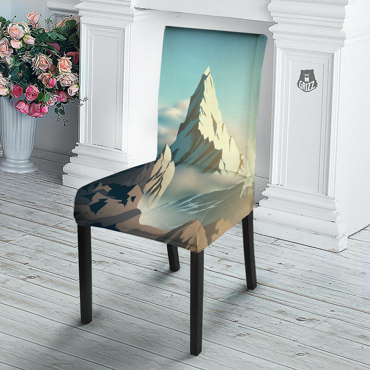 High Mountain Print Dining Chair Slipcover-grizzshop