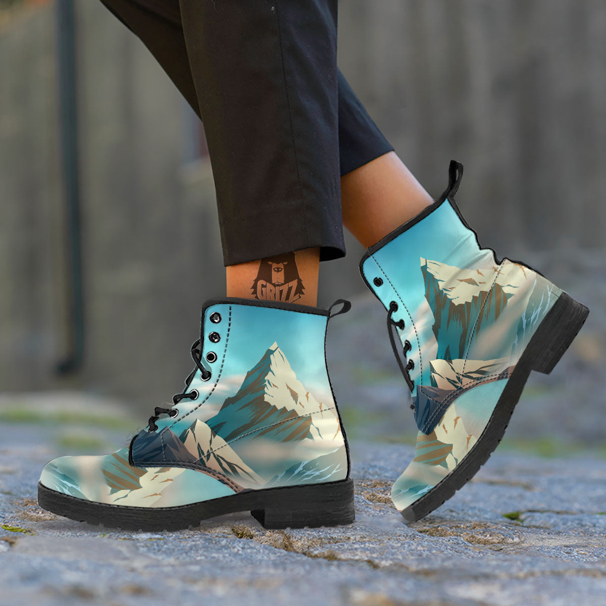 High Mountain Print Leather Boots-grizzshop