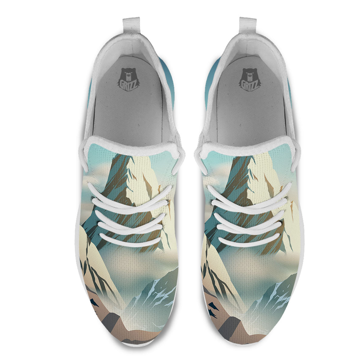 High Mountain Print White Athletic Shoes-grizzshop