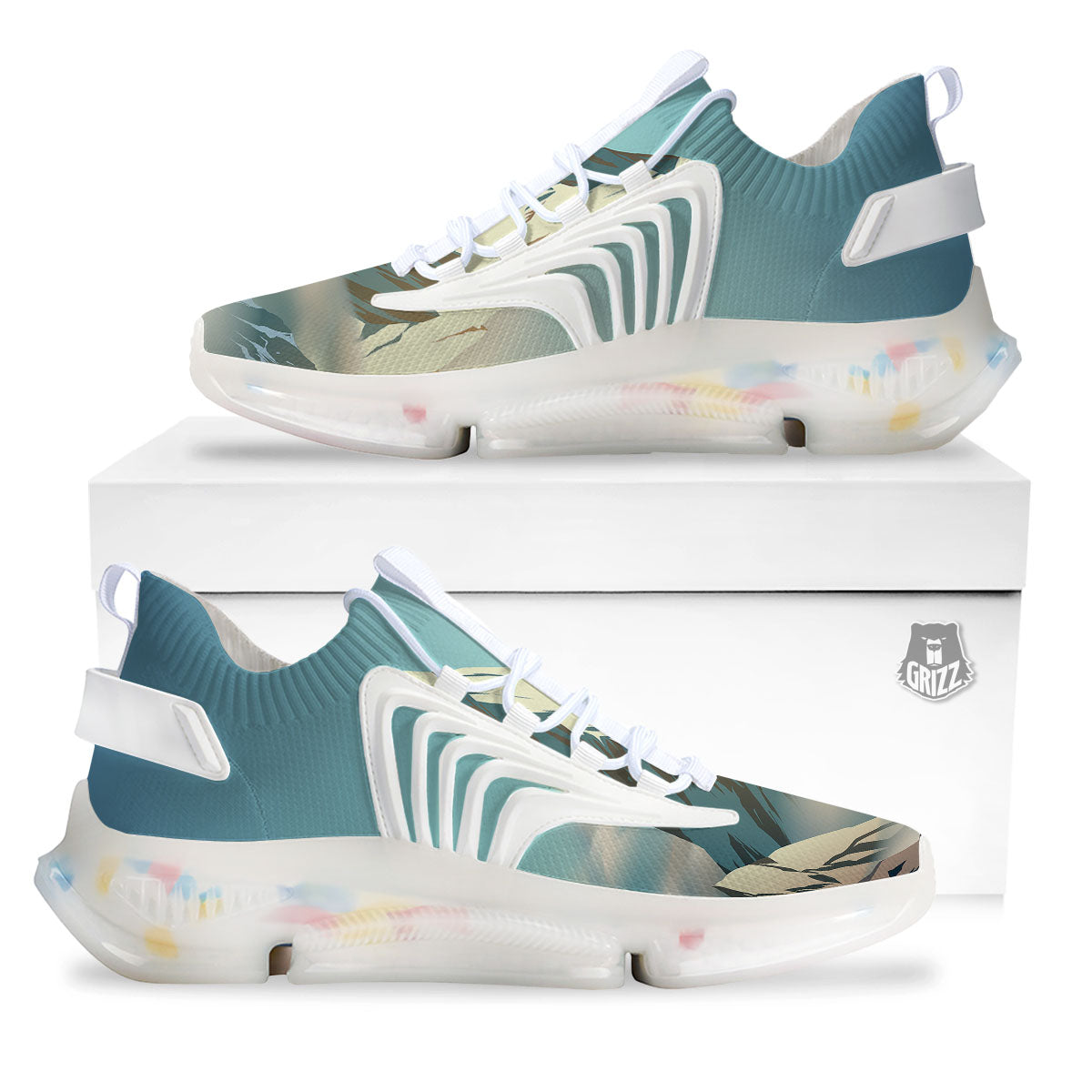 High Mountain Print White Gym Shoes-grizzshop