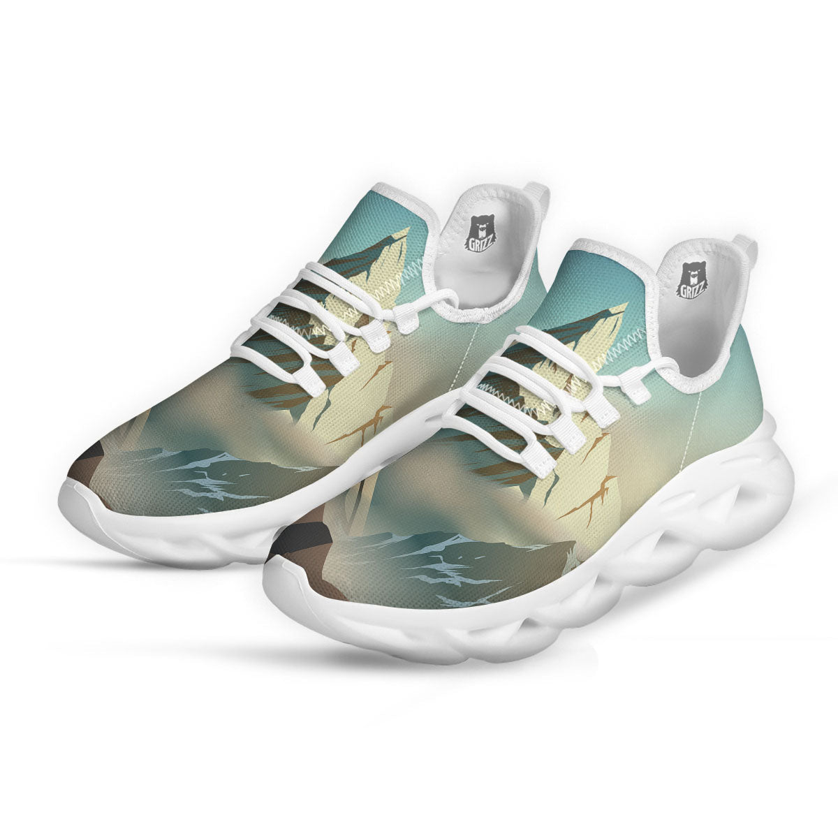 High Mountain Print White Running Shoes-grizzshop