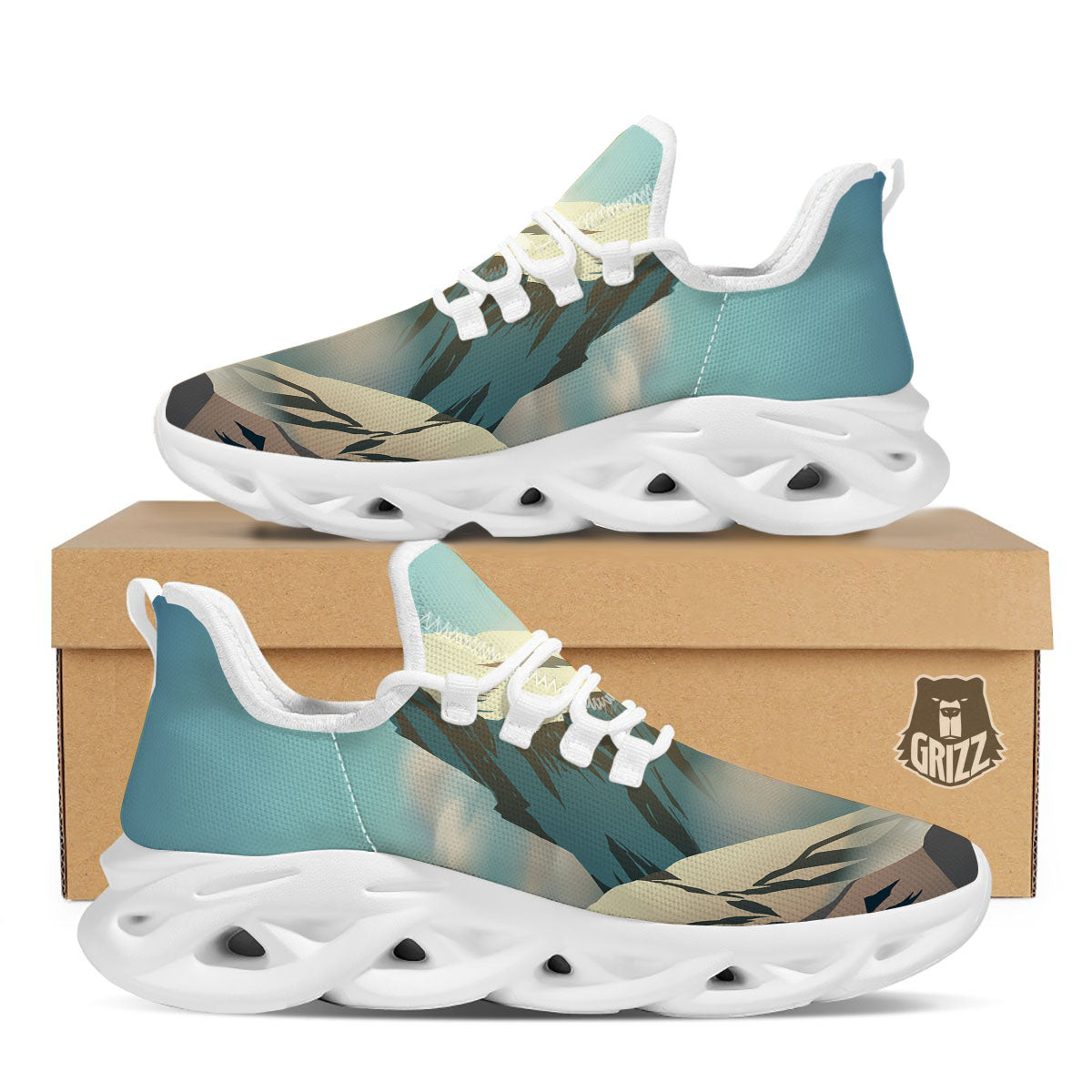 High Mountain Print White Running Shoes-grizzshop