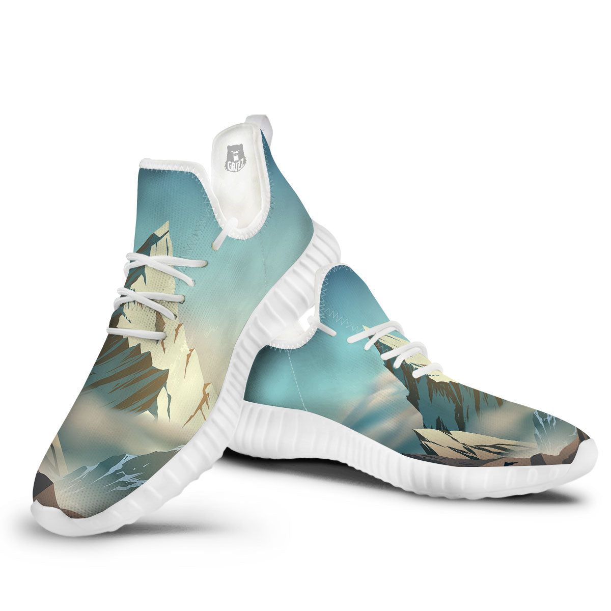 High Mountain Print White Walking Shoes-grizzshop