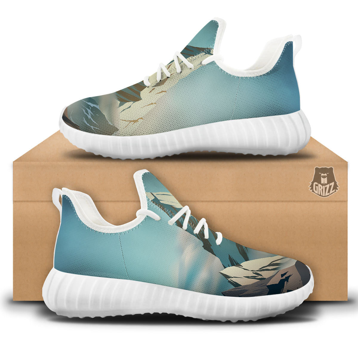 High Mountain Print White Walking Shoes-grizzshop