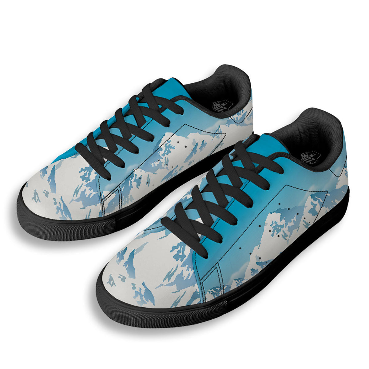 Himalaya Mountain Print Black Low Top Sneakers-grizzshop