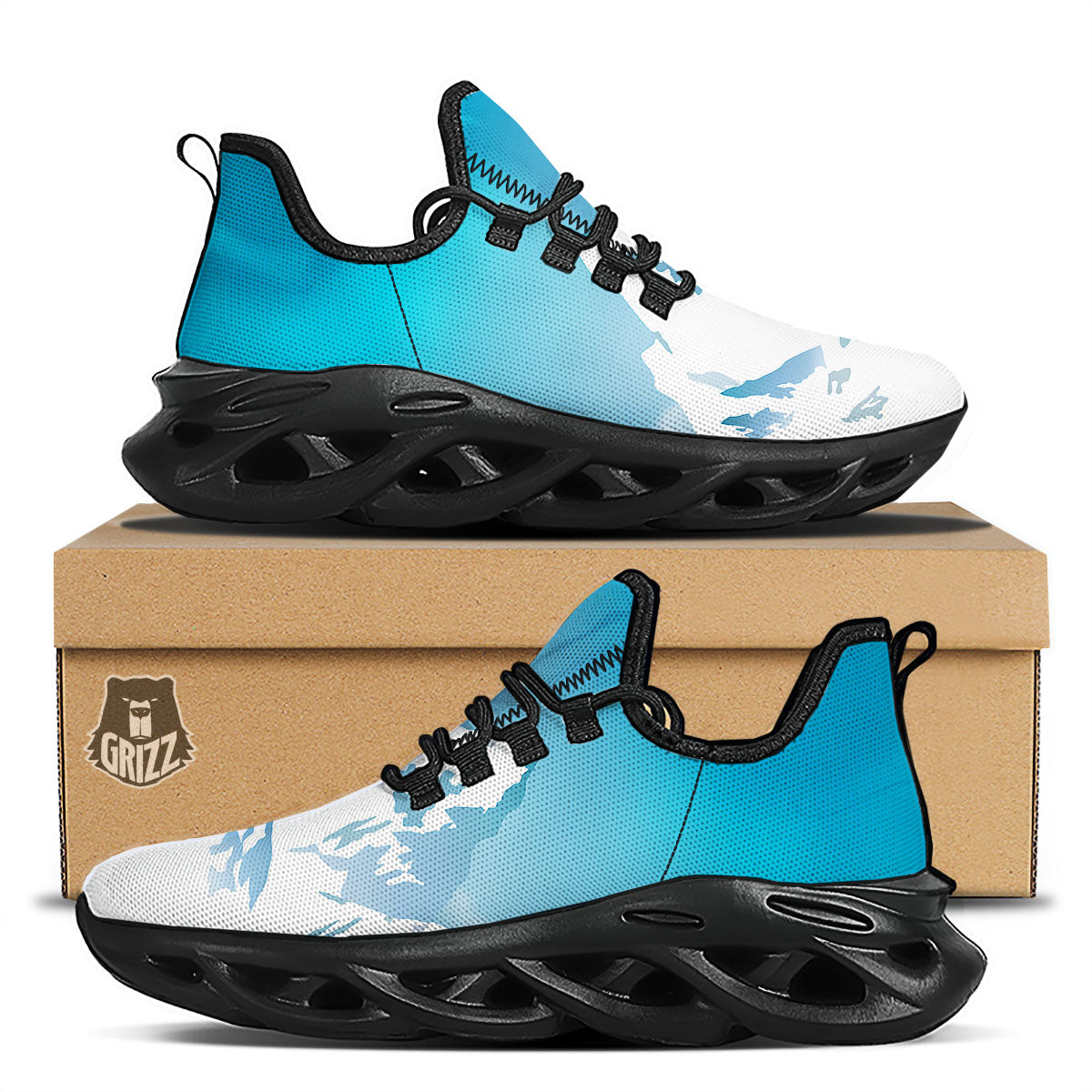 Himalaya Mountain Print Black Running Shoes-grizzshop