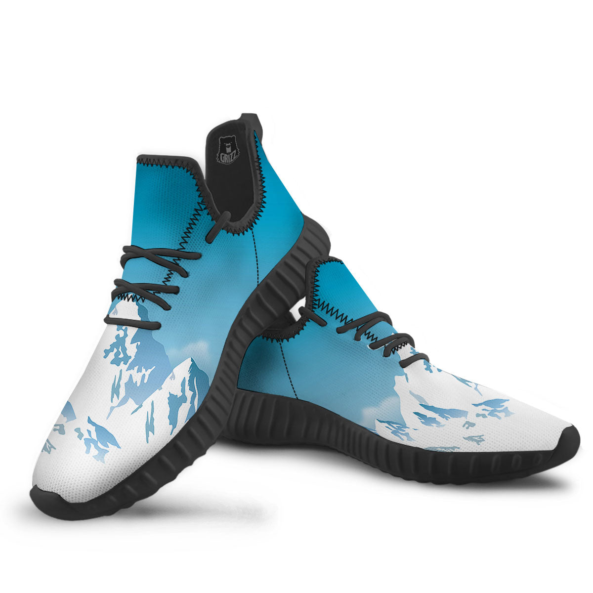Himalaya Mountain Print Black Walking Shoes-grizzshop