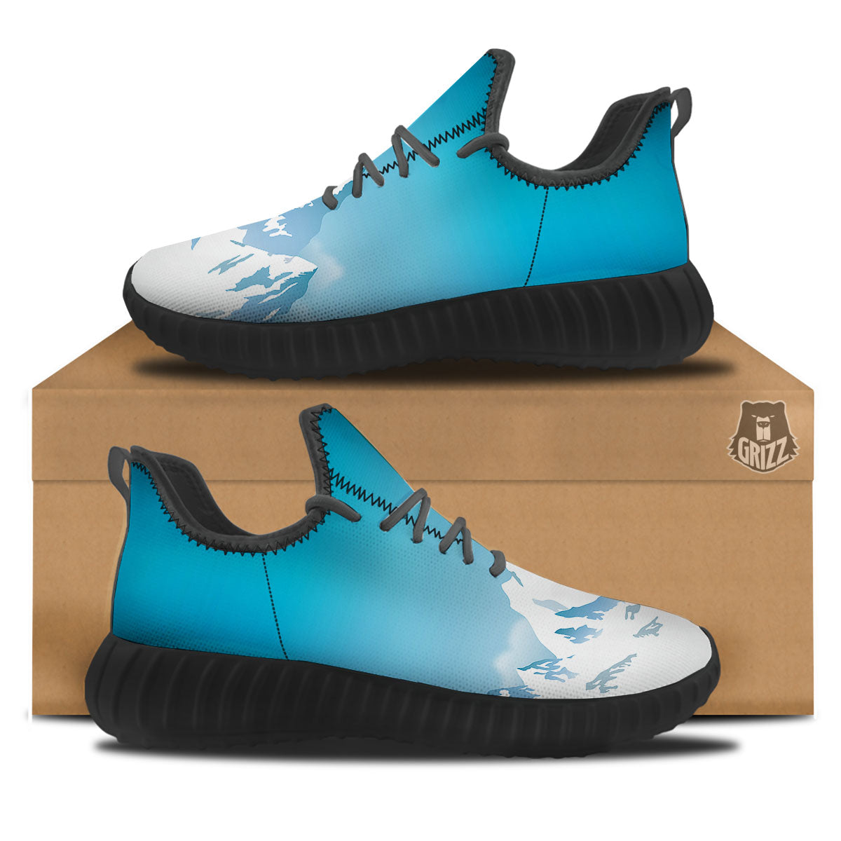 Himalaya Mountain Print Black Walking Shoes-grizzshop