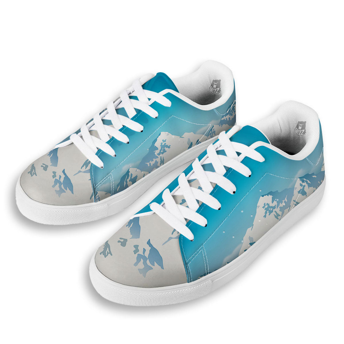 Himalaya Mountain Print White Low Top Sneakers-grizzshop
