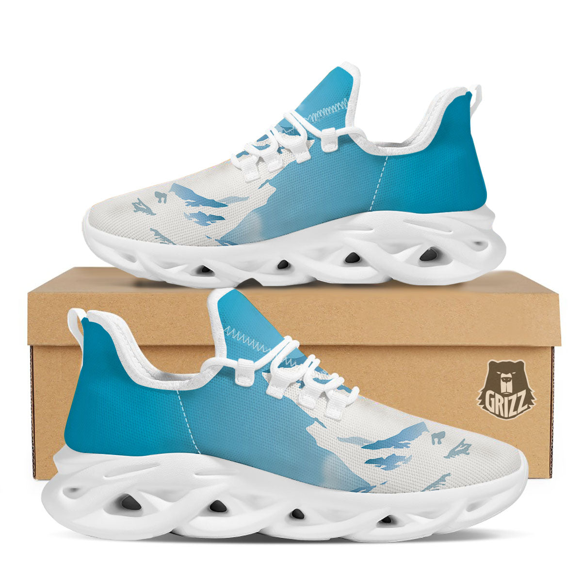 Himalaya Mountain Print White Running Shoes-grizzshop