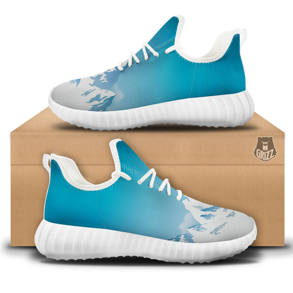 Himalaya Mountain Print White Walking Shoes-grizzshop