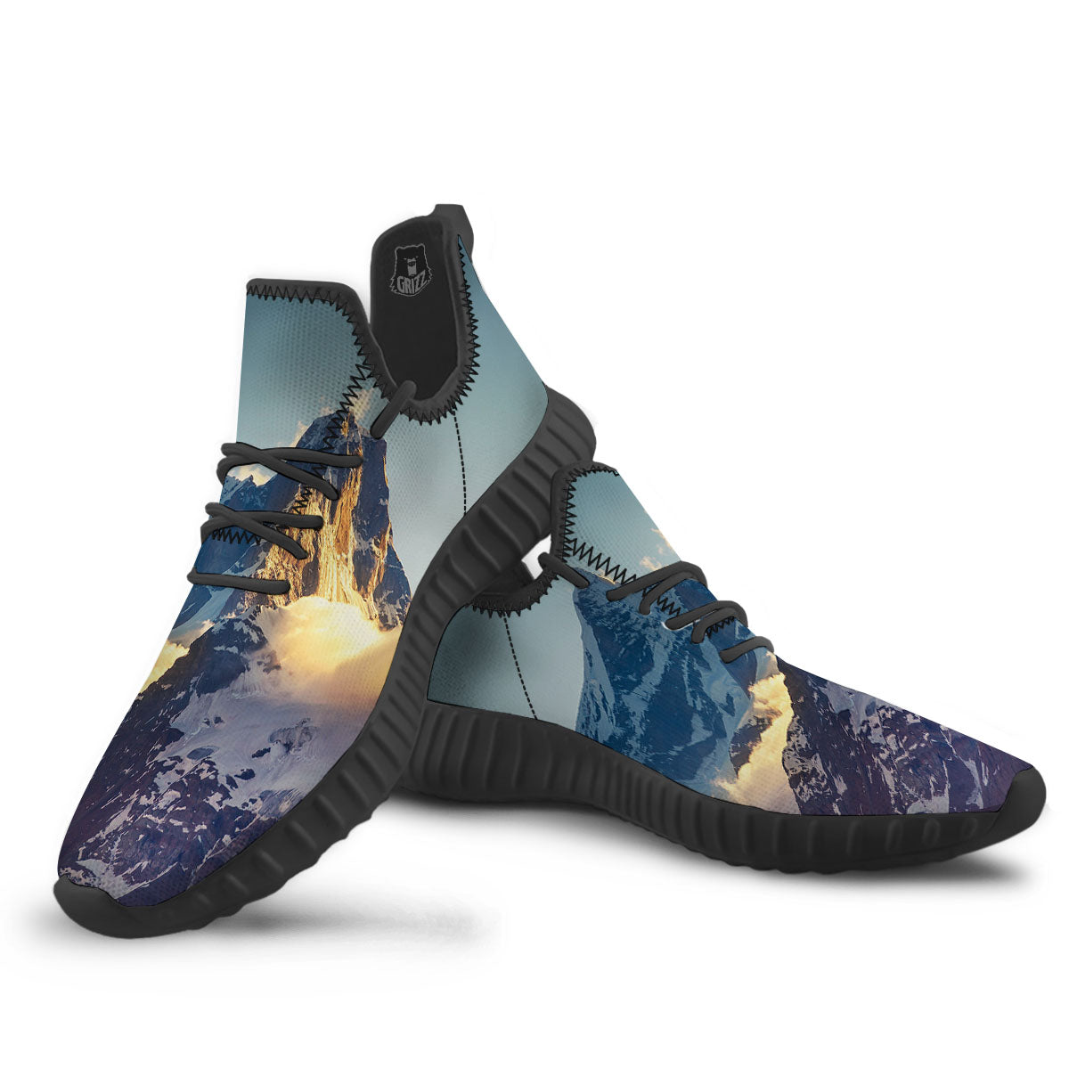Himalayan Moutain Print Black Walking Shoes-grizzshop