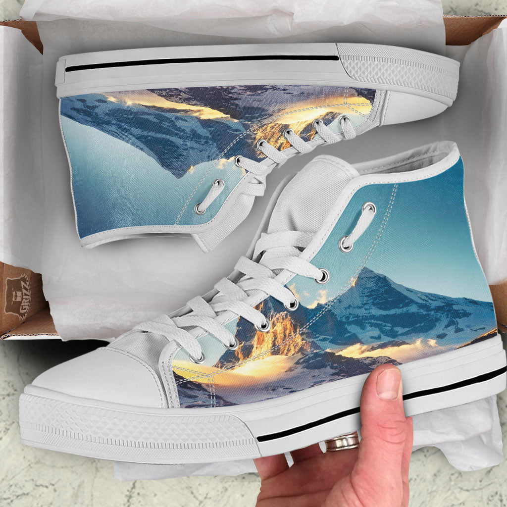 Himalayan Moutain Print White High Top Shoes-grizzshop