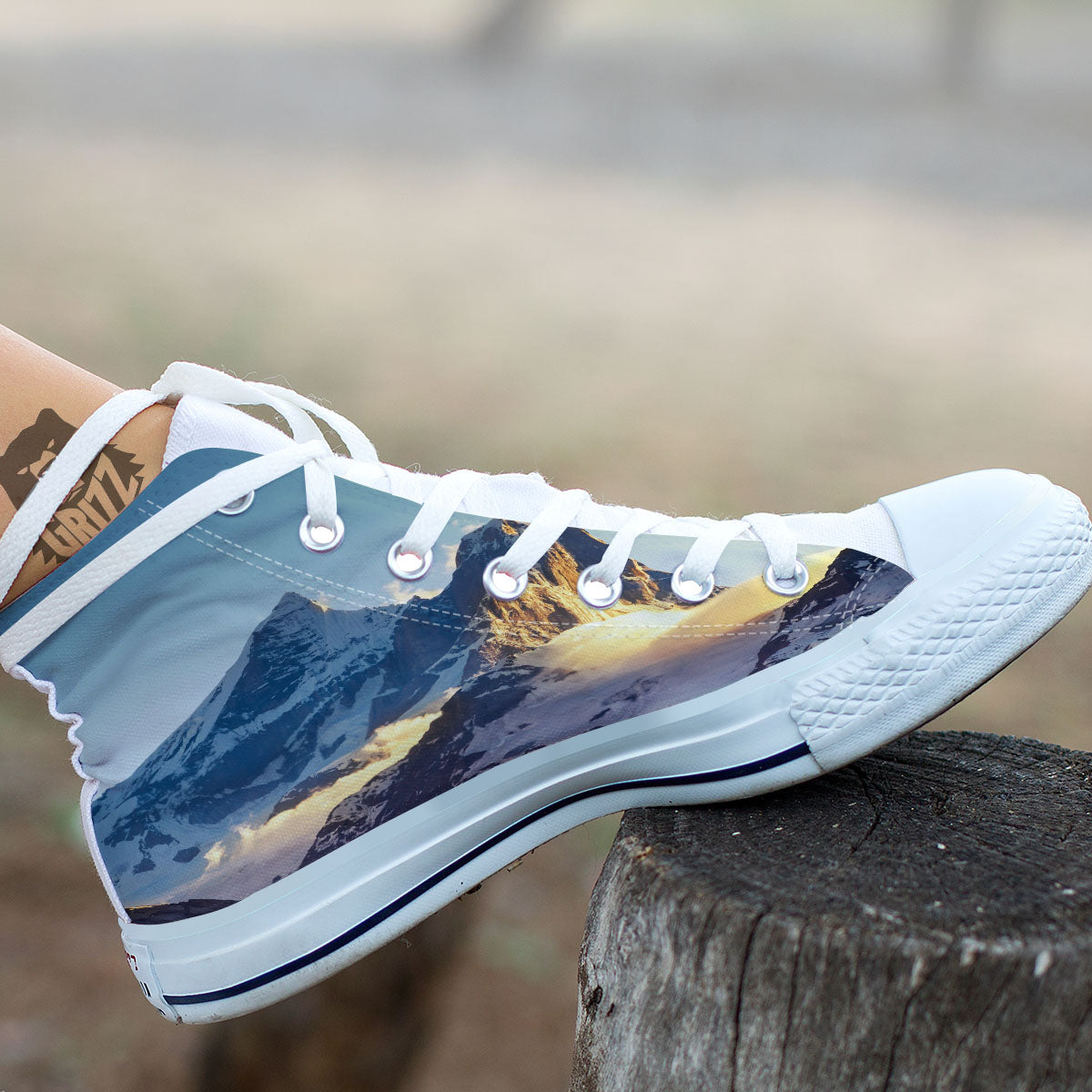 Himalayan Moutain Print White High Top Shoes-grizzshop