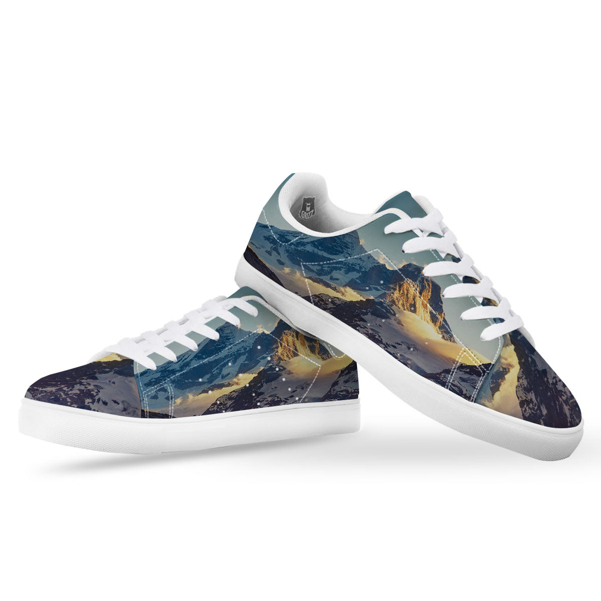 Himalayan Moutain Print White Low Top Sneakers-grizzshop
