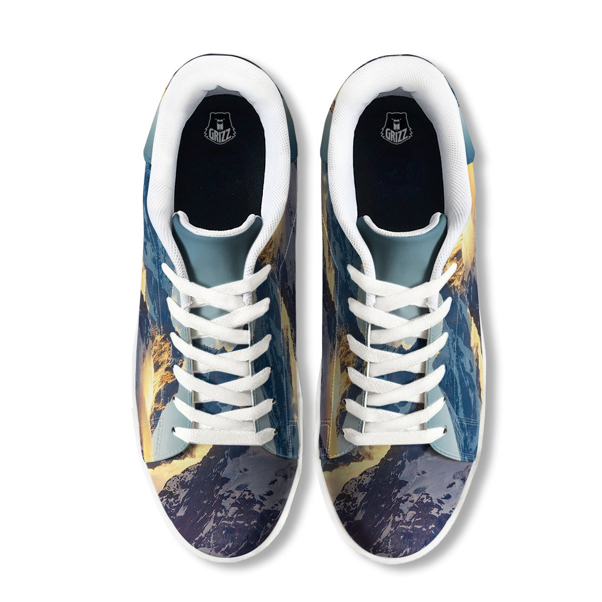 Himalayan Moutain Print White Low Top Sneakers-grizzshop