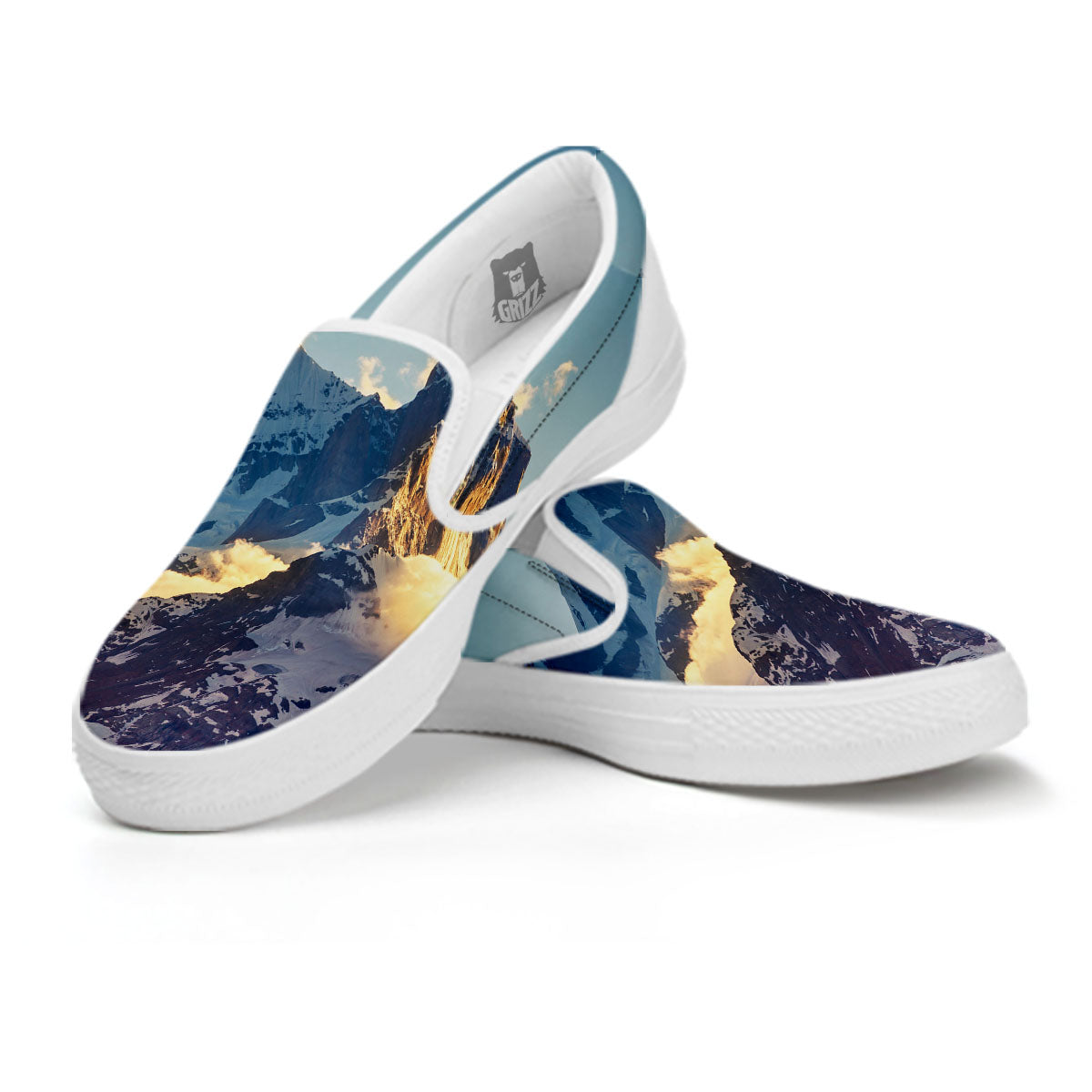 Himalayan Moutain Print White Slip On Shoes-grizzshop