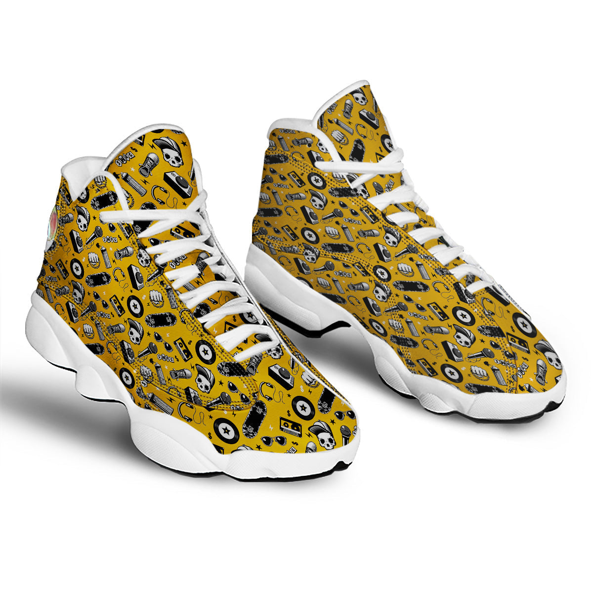 Hip Hop Equipment Print Pattern White Basketball Shoes-grizzshop