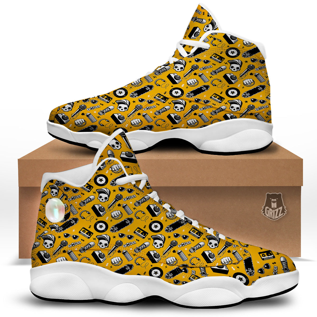 Hip Hop Equipment Print Pattern White Basketball Shoes-grizzshop