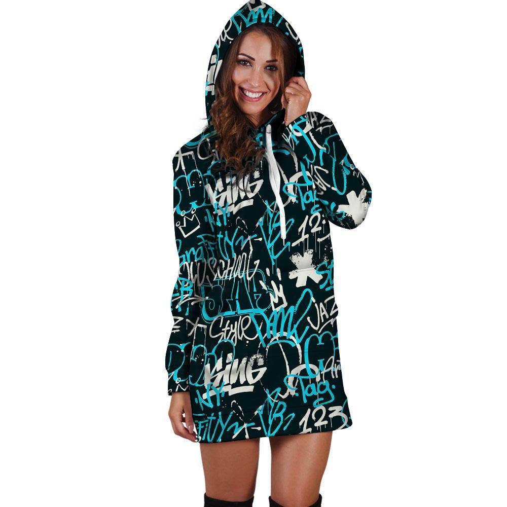 Hiphop Airbrush Print Hoodie Dress-grizzshop