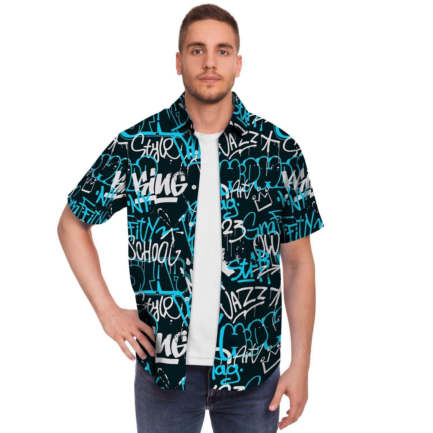 Hiphop Airbrush Print Men's Short Sleeve Shirt-grizzshop