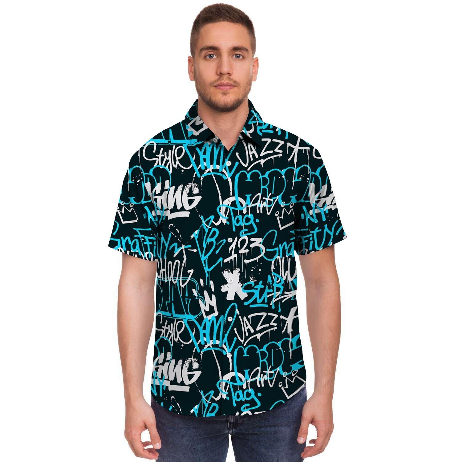 Hiphop Airbrush Print Men's Short Sleeve Shirt-grizzshop