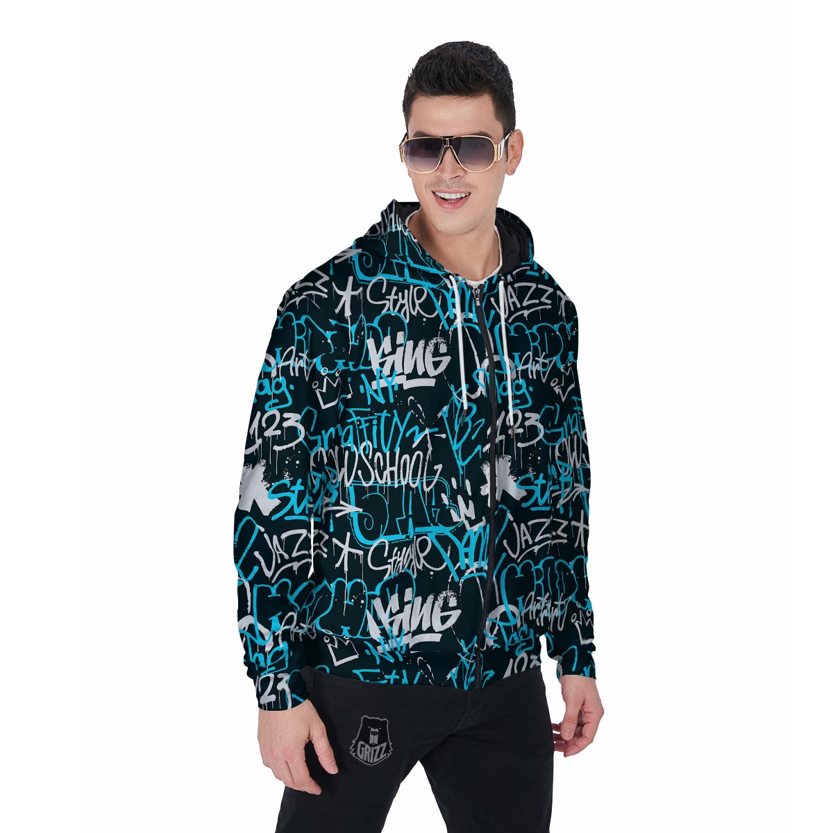 Hiphop Airbrush Print Men's Zip Up Hoodie-grizzshop