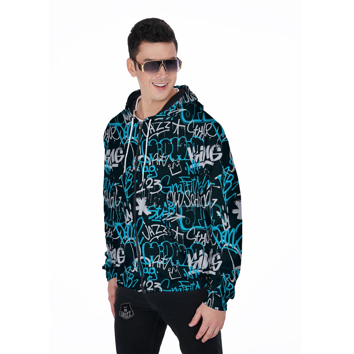 Hiphop Airbrush Print Men's Zip Up Hoodie-grizzshop