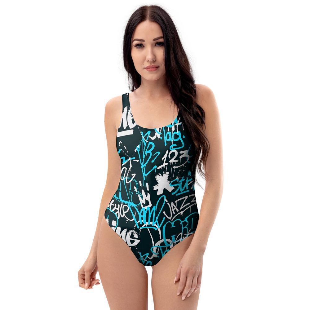 Hiphop Airbrush Print One Piece Swimsuite-grizzshop