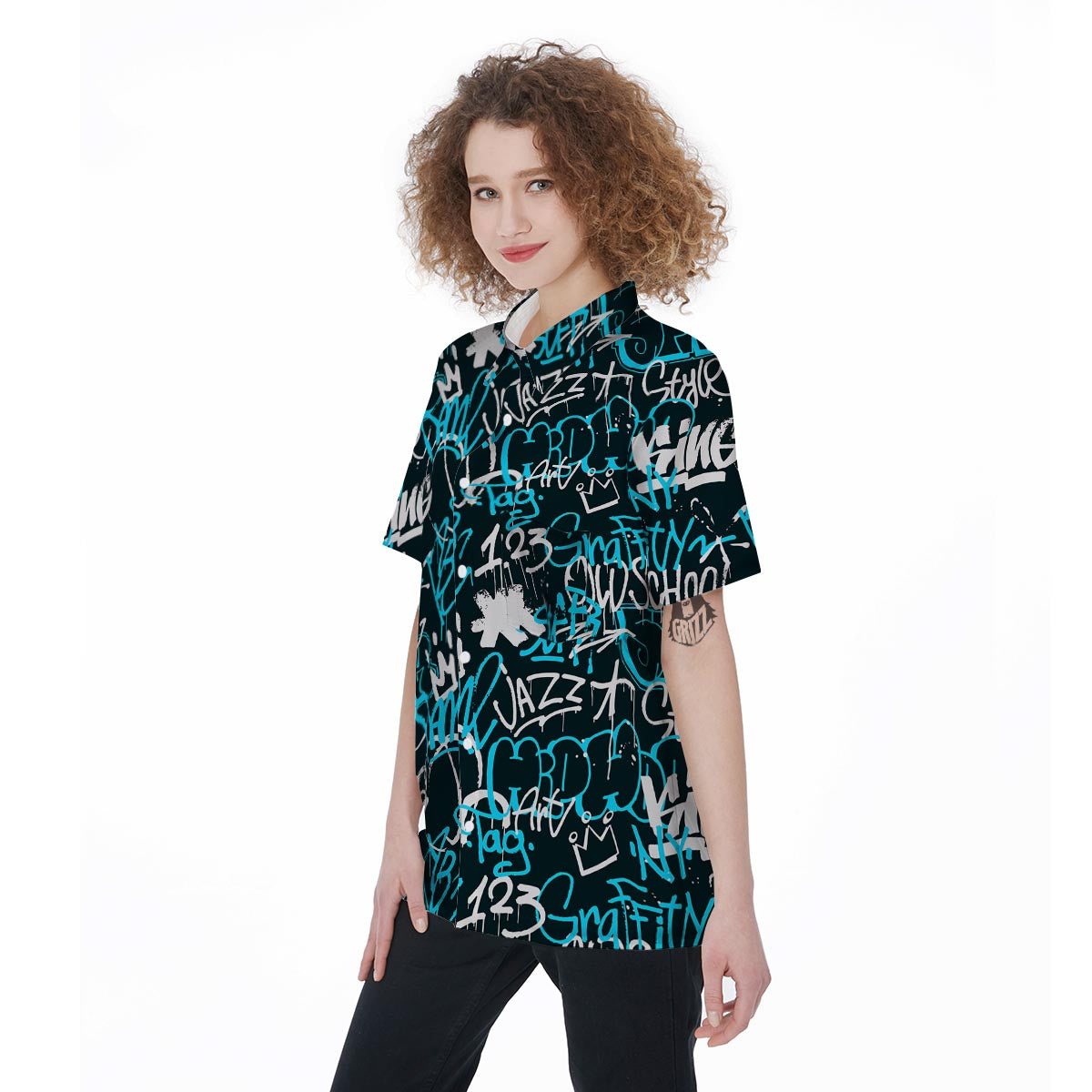Hiphop Airbrush Print Women's Short Sleeve Shirts-grizzshop