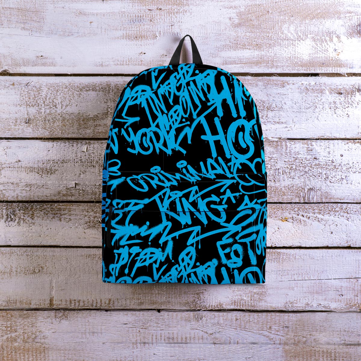 Hiphop Graffiti Blue Text Print Backpack-grizzshop