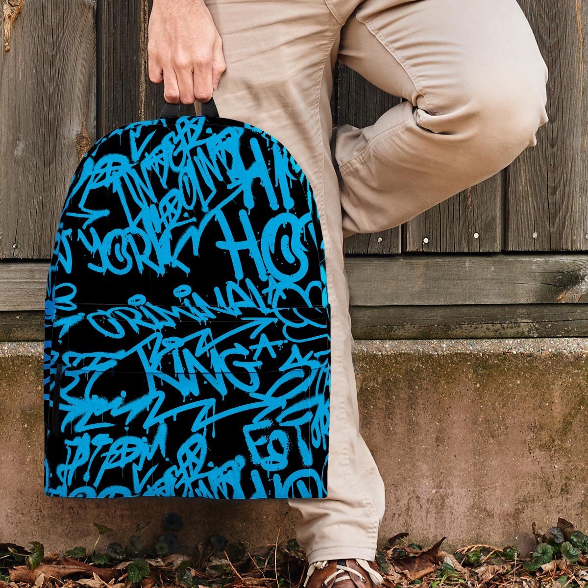 Hiphop Graffiti Blue Text Print Backpack-grizzshop