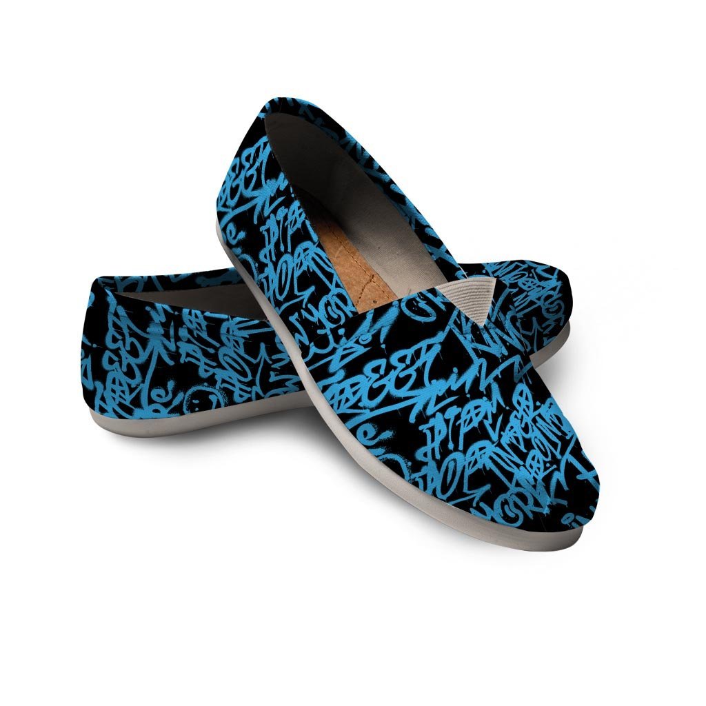 Hiphop Graffiti Blue Text Print Canvas Shoes-grizzshop
