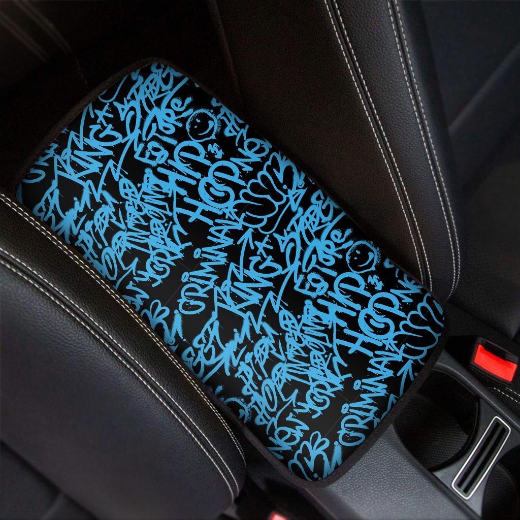 Hiphop Graffiti Blue Text Print Car Console Cover-grizzshop