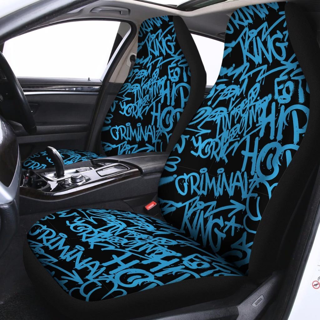 Hiphop Graffiti Blue Text Print Car Seat Covers-grizzshop