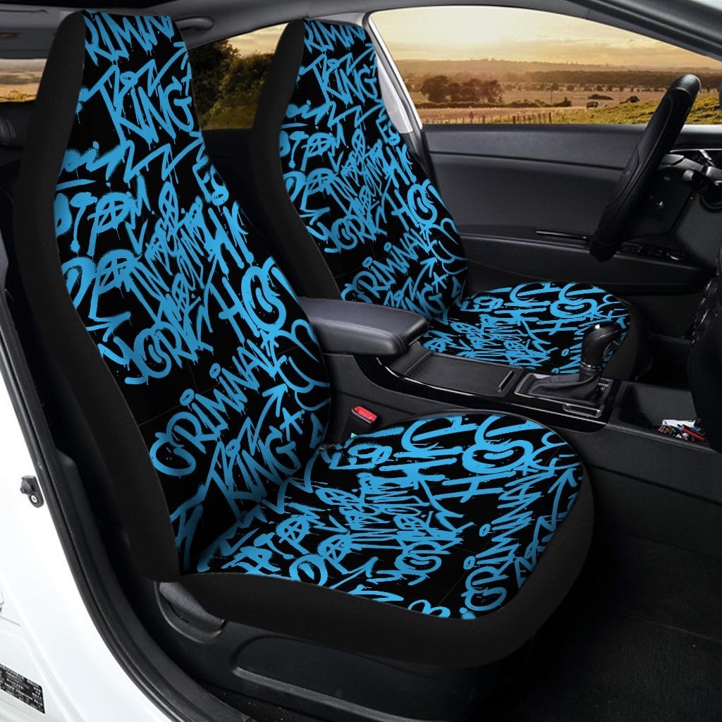 Hiphop Graffiti Blue Text Print Car Seat Covers-grizzshop