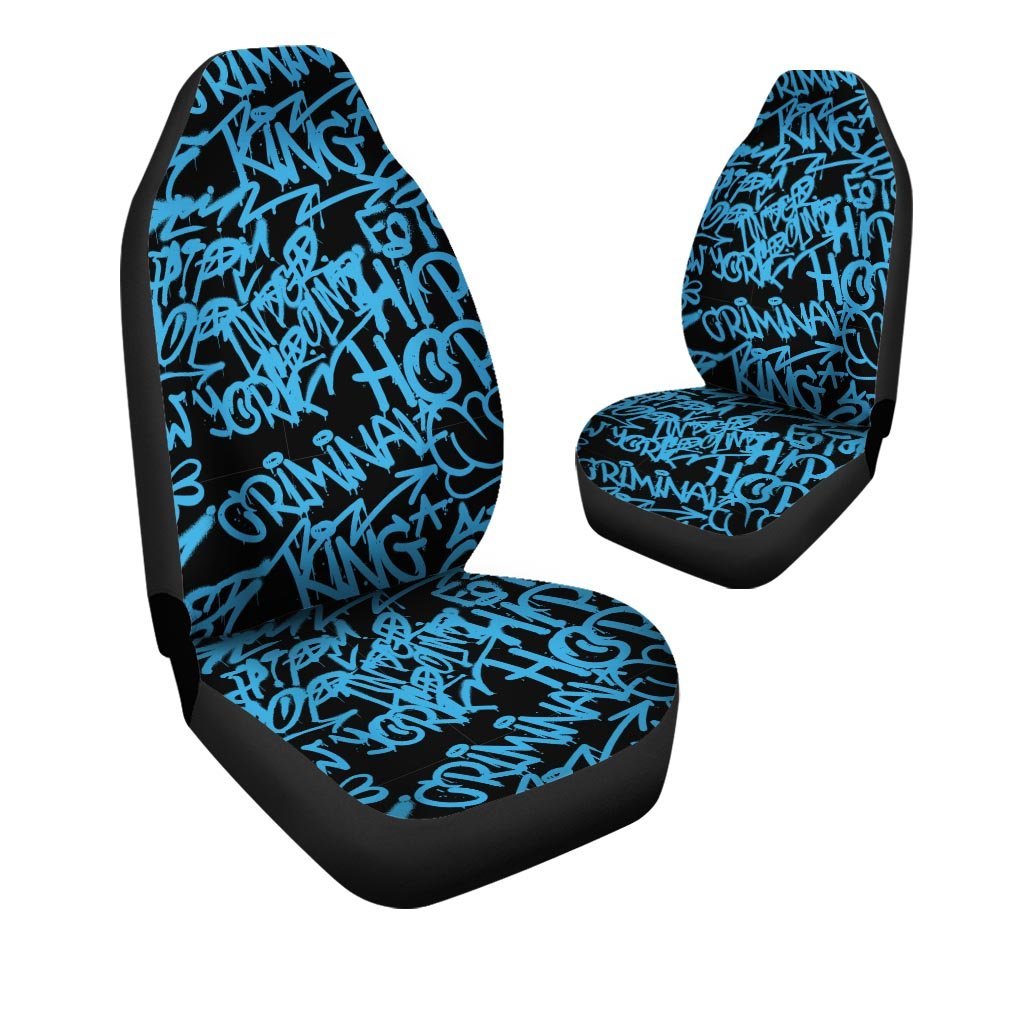 Hiphop Graffiti Blue Text Print Car Seat Covers-grizzshop