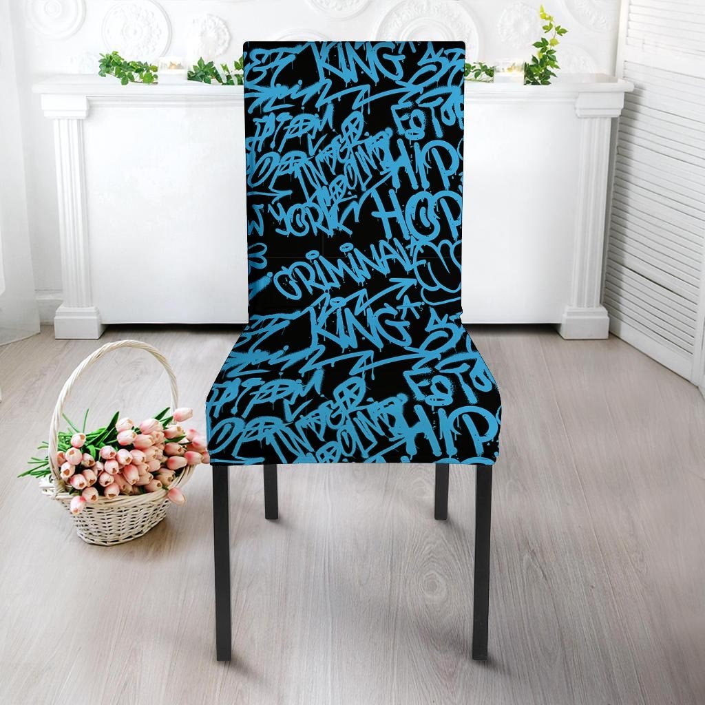 Hiphop Graffiti Blue Text Print Chair Cover-grizzshop