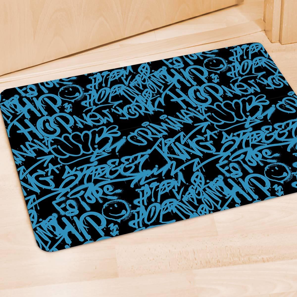 Hiphop Graffiti Blue Text Print Door Mat-grizzshop