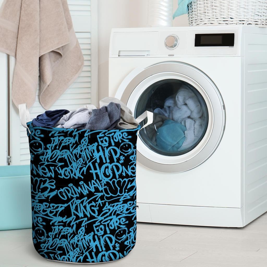 Hiphop Graffiti Blue Text Print Laundry Basket-grizzshop