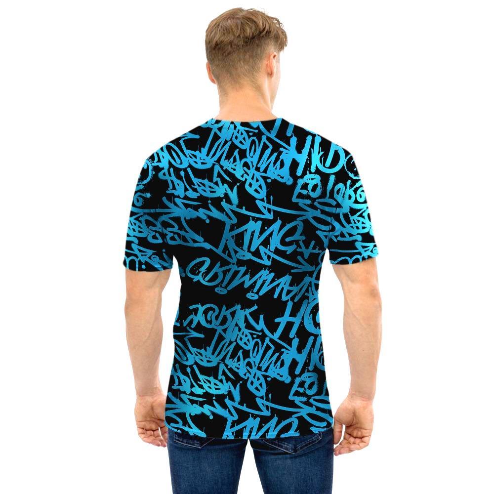 Hiphop Graffiti Blue Text Print Men T Shirt-grizzshop